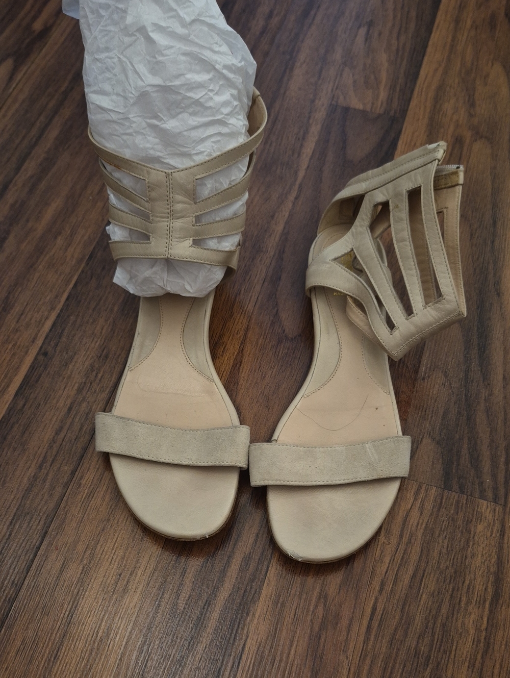 Fendi Beige Strappy Ankle-Cuff Sandals